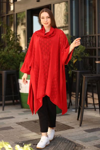 Sosyete Kaplumbağa Authentic Knitwear 100% Cotton Shawl Collar Ethnic Pattern Loose Oversize Blouse Tunic