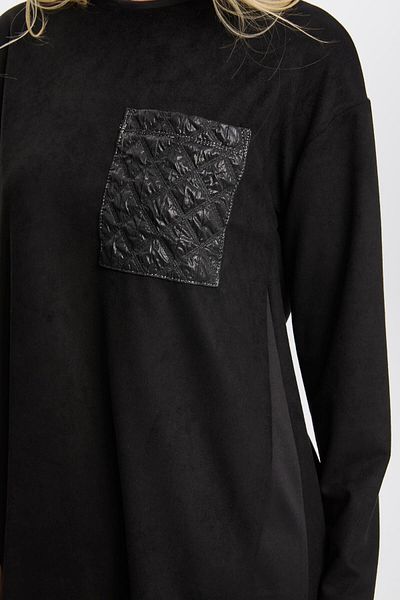 Zühre Black Quilted Tunic - Pocket Detailed T-1511