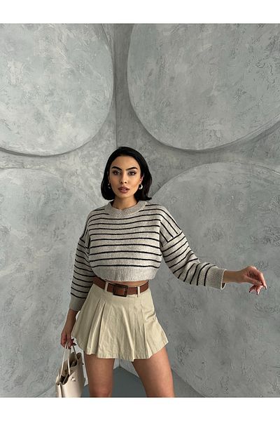 Basko fashion Pulover Crop cu dungi