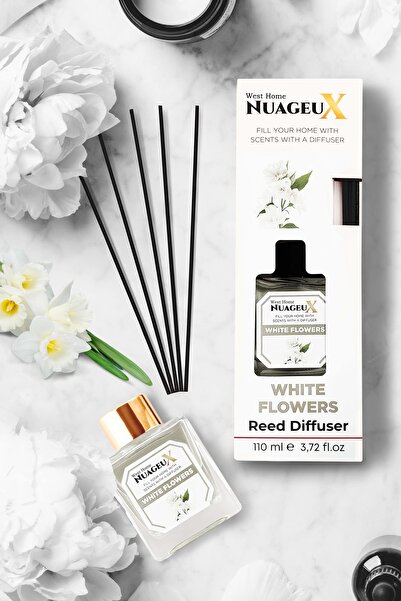 Beyaz çiçek Oda Kokusu Bambu Çubuklu, Ferahlatıcı, Stres Azaltıcı Ve Rahatlatıcı, 110 Ml