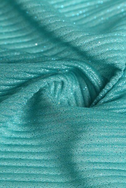 Kumaş Deposu Violet Düz Pliseli Yeşil Simli Tül