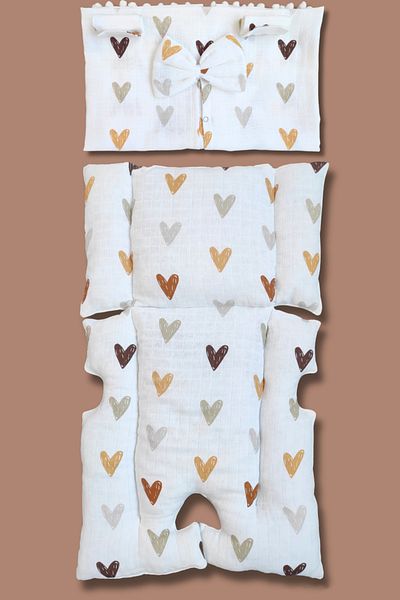 nelcollection Muslin Stroller Cover and Baby Carrier Cushion with Bib Gift, 100% Cotton