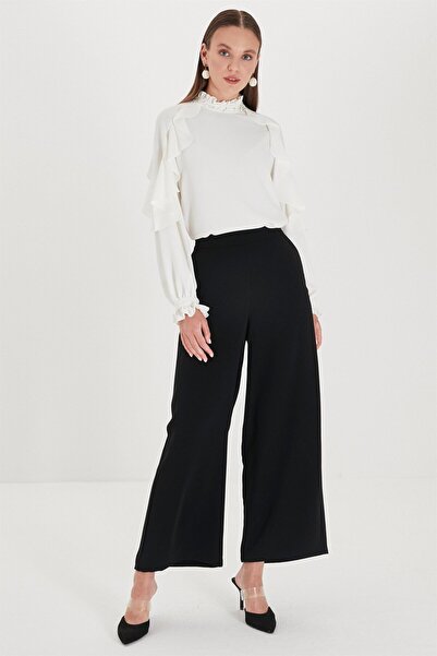 Zühre Bol Paça Siyah Kumaş Pantolon P-0013