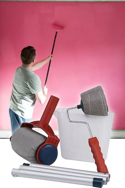 Uniquem Damlatmayan Boya Rulosu Seti Alüminyum Sopasız Tavan Duvar Boya Badana Hazneli Fırça Rulo Takımı