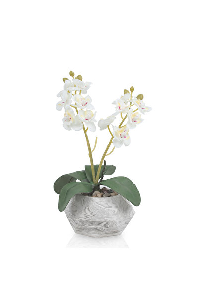 Çiçekmisin Mermer Saksıda Dekoratif Orkide Yapay Çiçek