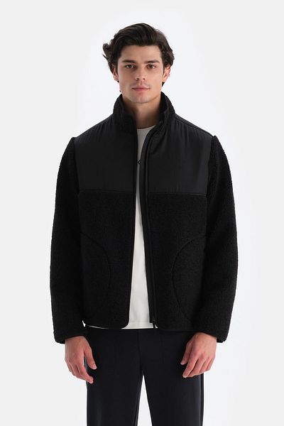 Dagi Schwarzer Herren-Fleece-Mantel mit Reißverschluss vorne