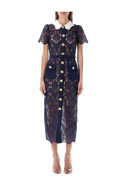 nish for you Navy Blue Lace Midi Designer Dress