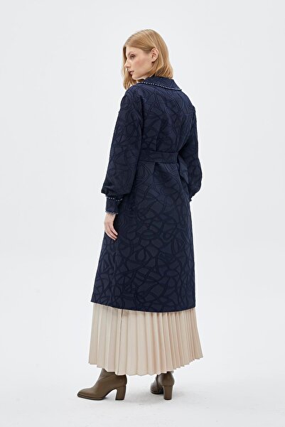 Zühre Синій капюшон - з рельєфним візерунком, поясом і деталями на рукавах, модель 13605