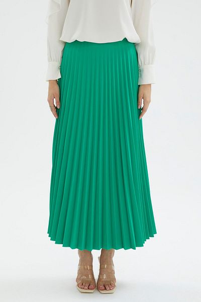 Zühre Pleated Green Long Skirt ETK-0135
