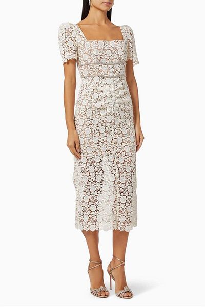 nish for you White Lace Midi Designer Dress