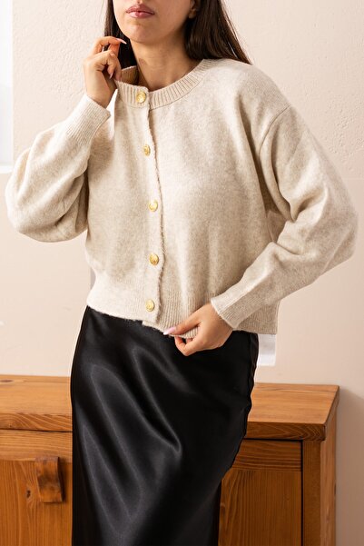 Seniorah Mink Gold Buttoned Knitwear Cardigan
