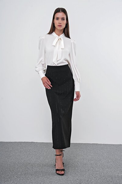 Zühre Чорна спідниця з вишивкою камінням ETK0166