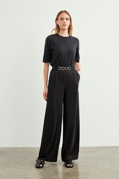 Zühre Black Loose Trousers - Accessory Detailed, P-0177