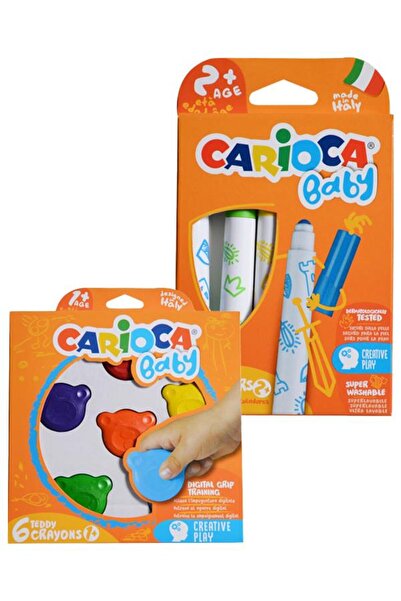 carioca Teddy Şekilli Mum Boya ve Baby Marker 2 Adet Boyama Seti