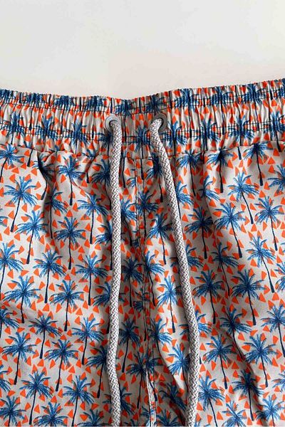 AYYILDIZ 845 Pantaloni scurți de baie albastru cu modele de palmier pentru bărbați