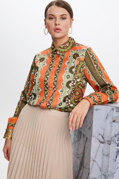 Zühre Ethnic Patterned Orange Shirt G-0099