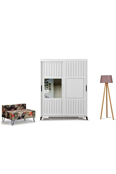 PASİFİC HOME Huga Sürgülü 2 Kapaklı Aynalı Gardırop, Beyaz ,130cm