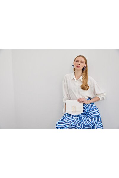 Zühre Patterned Saks Long Pleated Skirt ETK-0155