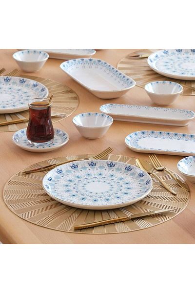 Glore Asian Ice Blue Gold Gilded 32 Pieces 6-Person Ceramic Breakfast Set
