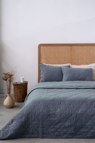Barine Serenity Linen Quilted Bedspread Set Blue 240X260