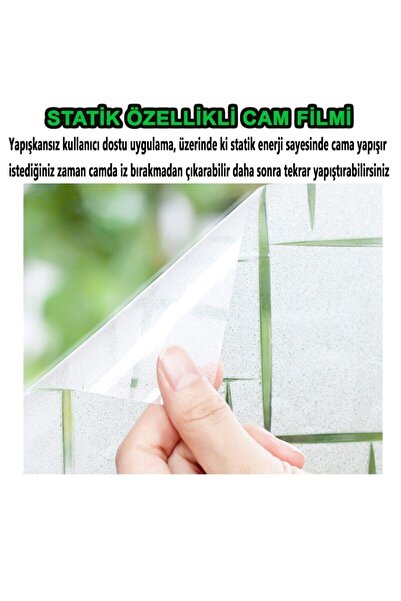 Örtücüm 45cm X 1 Metre Buzlu Statik Yapışkansız Kumlama Cam Folyo Ev Balkon Duşakabin Desenli Cam Filmi F180