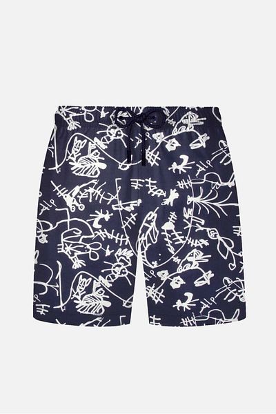 AYYILDIZ 845 Men's Navy Blue and White Patterned Sea Shorts