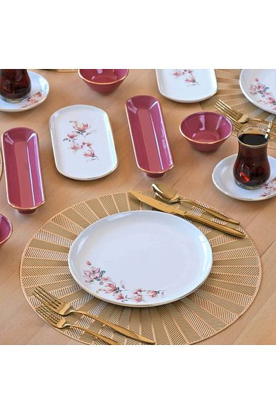 Glore Asian Spring 32 Pieces Ceramic Breakfast Set for 6