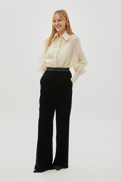 Exquise Straight Cut Velvet Black Trousers
