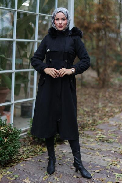 MİSSKAYLE Μαύρο παλτό με κασμίρ - Λεπτομέρεια τούνελ, Μοντέλο 1226