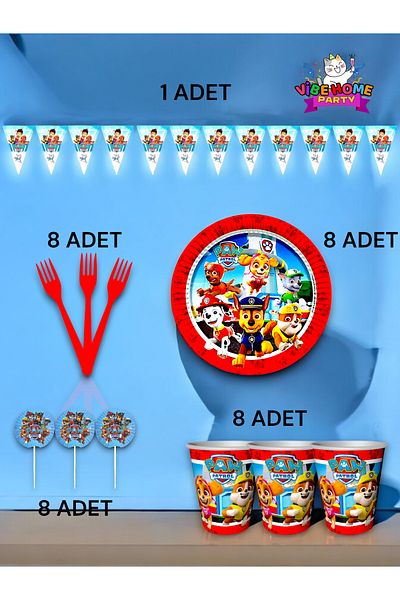 VibeHome Paw Patrol Themed Eco Set for 8 - Birthday Party and Fun Events