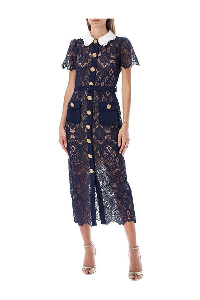 nish for you Navy Blue Lace Midi Designer Dress