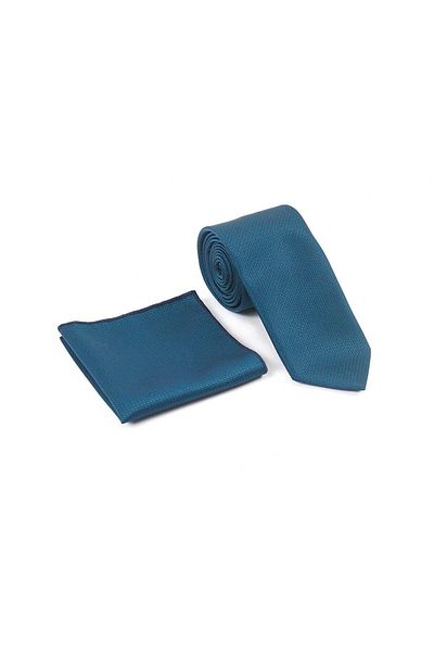 Brianze Green Navy Blue Patterned Tie and Handkerchief Set