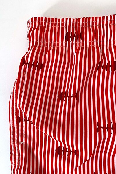 AYYILDIZ 845 Men's Red Striped Swim Shorts