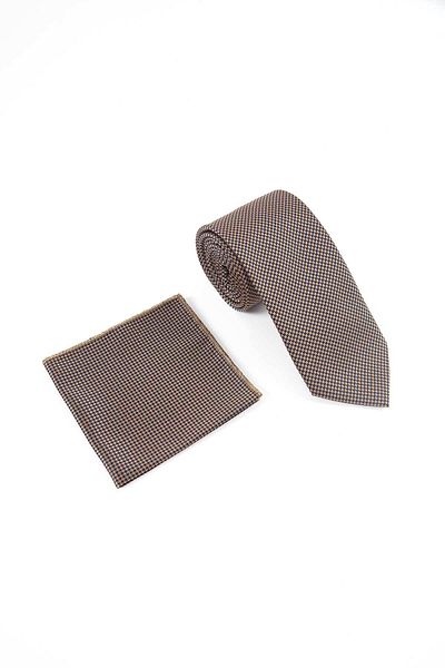 Brianze Mink Patterned Navy Blue Tie and Handkerchief Set