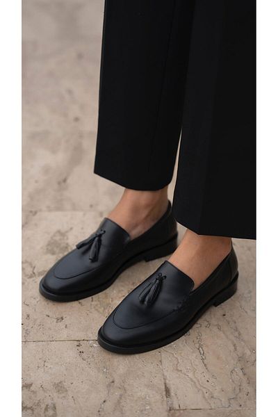 ECENİN BUTİĞİ Nick Black Genuine Leather Women's Loafer Shoes