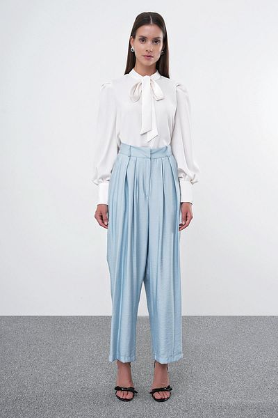 Zühre Pleated Aqua Shalwar - Pants P-0187
