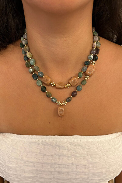 Suerte Accessories Tımbıl Hint Akik ve Kızıl Akik Doğal Taş Altın Aksesuar Öz...