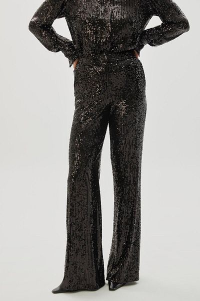 Exquise Lined Sequined Wide Leg Black Trousers