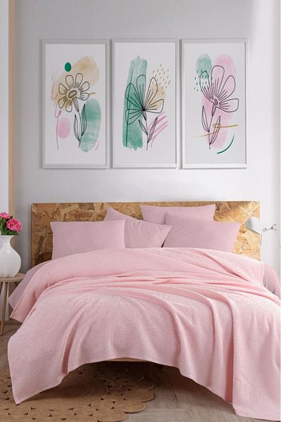 Eponj Home Double Ecocel Pique Blanket - 200x230cm Karde, Powder Pink