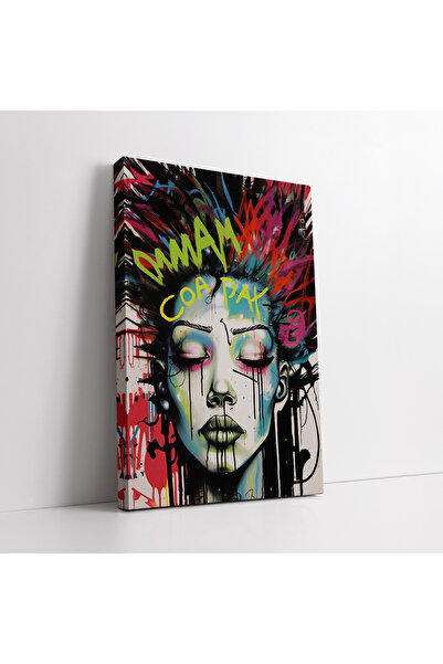 KOSS Dijital Tablou pe pânză cu chipul unei femei în stil Graffiti Pop Art