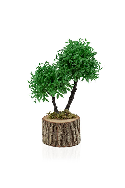 Çiçekmisin Doğal Kütük Saksıda Iki Top Mini Yapay Ağaç