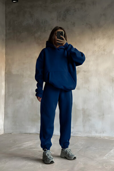 CMZ COLLECTİON Γυναικείο κομψό σετ φόρμας με κουκούλα και τσέπη καγκουρό, χωρ...