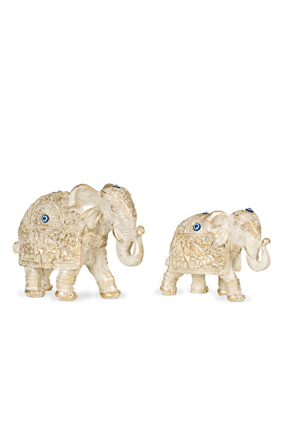 Çiçekmisin Polyester Ikili Biblo Fil Figürü Krem