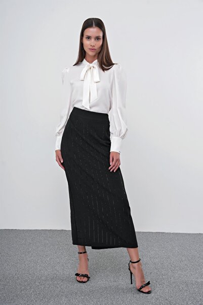 Zühre Чорна спідниця з вишивкою камінням ETK0166