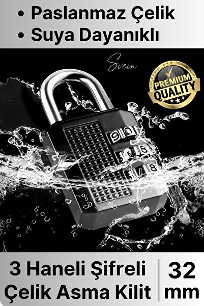 Svein 32 mm 3 Basamaklı Haneli Şifreli Premium Paslanmaz Çelik Küçük Ekstra G...