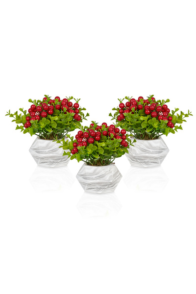 Çiçekmisin 3 Adet Mermer Görünümlü Saksıda Yapay Kokina