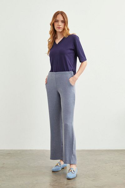 Zühre Pantaloni largi din țesătură Indigo - Detaliu elastic, P-0102 Leona