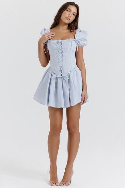 nish for you Blue Corset Detail Mini Dress