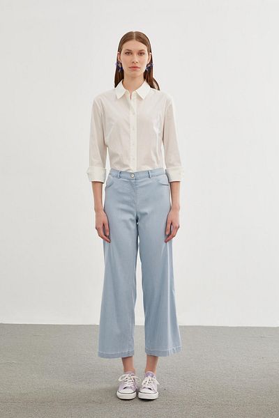 Zühre Pantaloni din denim cu picioare largi Ice Blue - P-0136