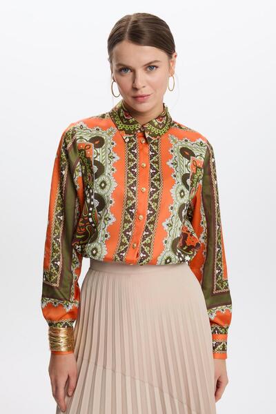 Zühre Ethnic Patterned Orange Shirt G-0099